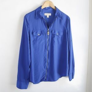 Michael Kors Blue Zip Up Blouse